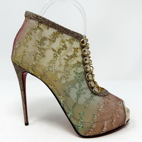 Christian Louboutin Top Top Glitter Lace Up Booties Size 37 - Picture 7 of 12